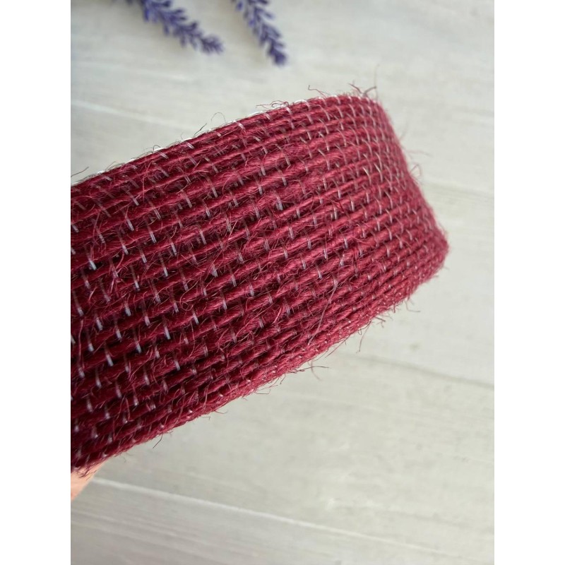 Стрічка мішковина  2.5 см бургунді 10 метрів