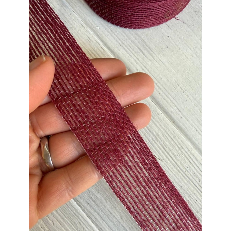 Стрічка мішковина  2.5 см бургунді 10 метрів