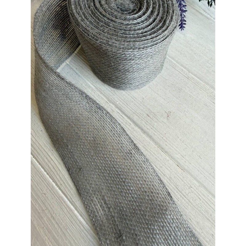 Стрічка мішковина  6.5 см сірий 10 метрів