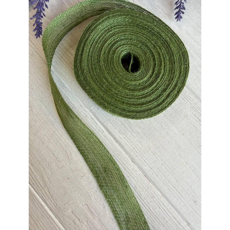 Стрічка мішковина  2.5 см оливковий 10 метрів