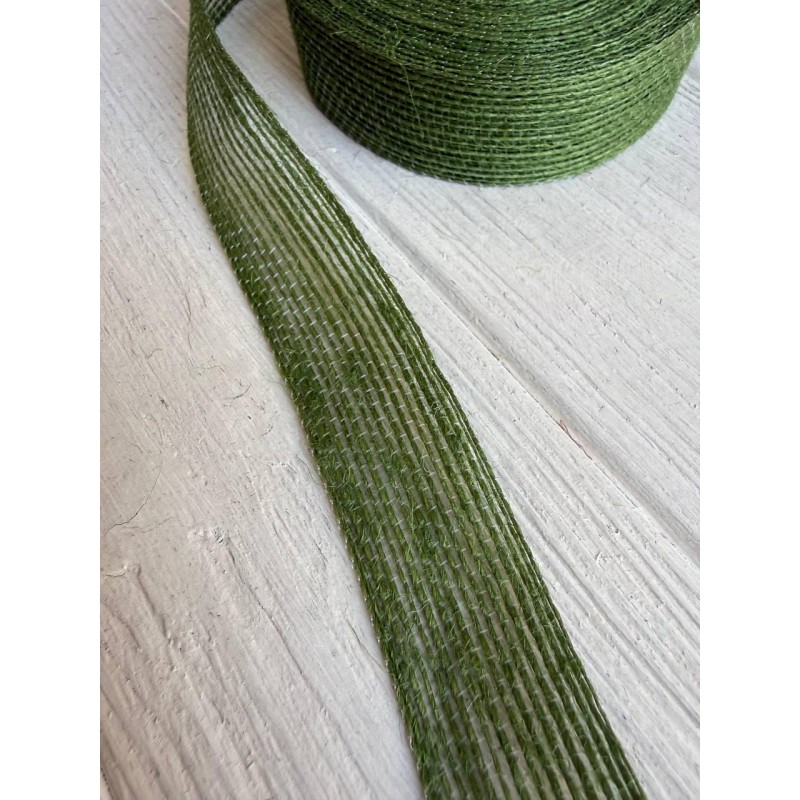 Стрічка мішковина  2.5 см оливковий 10 метрів