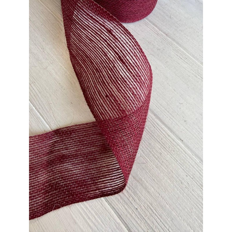 Стрічка мішковина  4 см бургунді 10 метрів