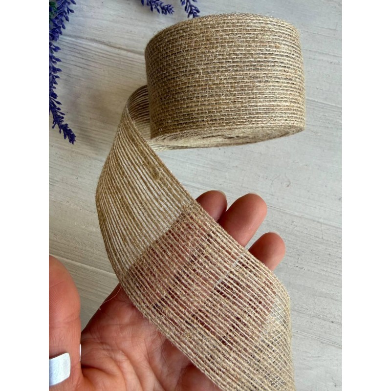 Стрічка мішковина  6.5 см натуральний 10 метрів