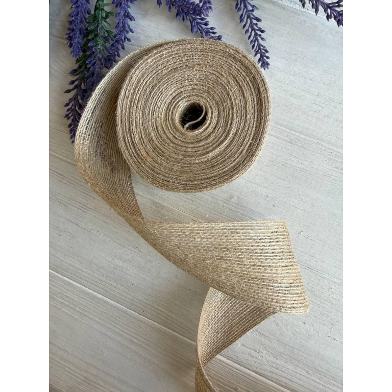 Стрічка мішковина  6.5 см натуральний 10 метрів