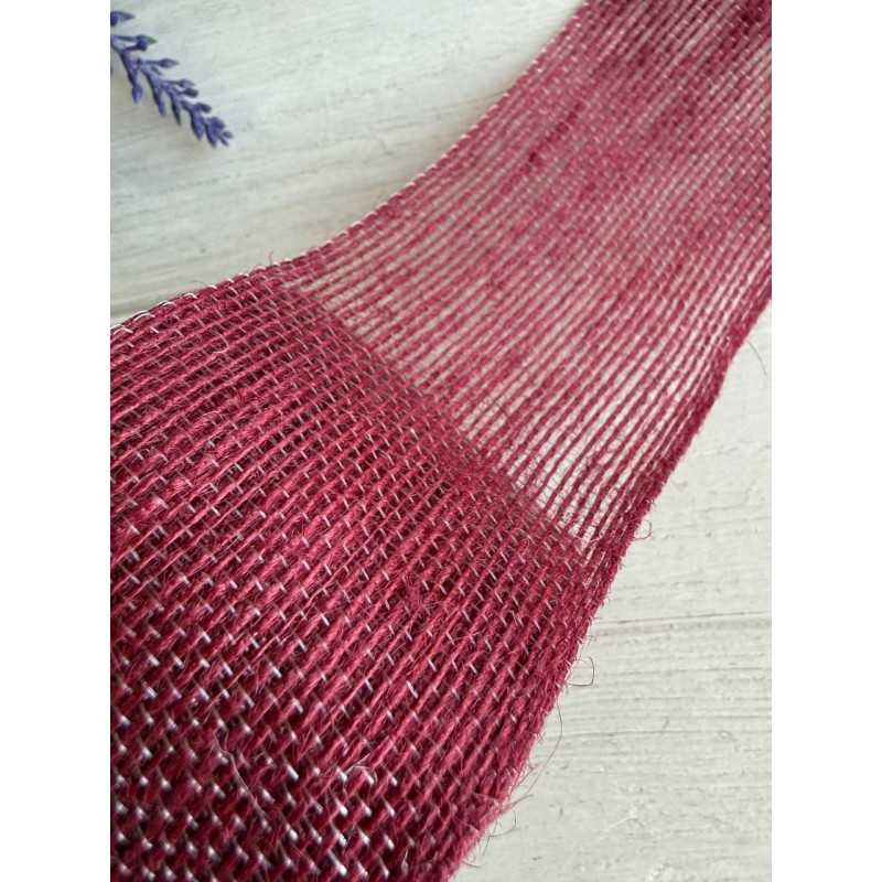 Стрічка мішковина 6.5 см бургунді 10 метрів