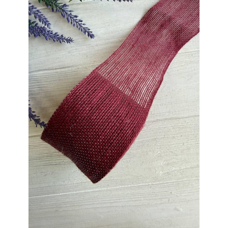 Стрічка мішковина 6.5 см бургунді 10 метрів