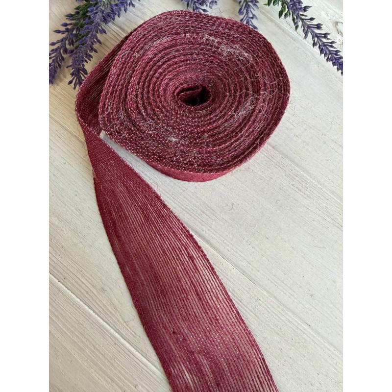 Стрічка мішковина  4 см бургунді 10 метрів