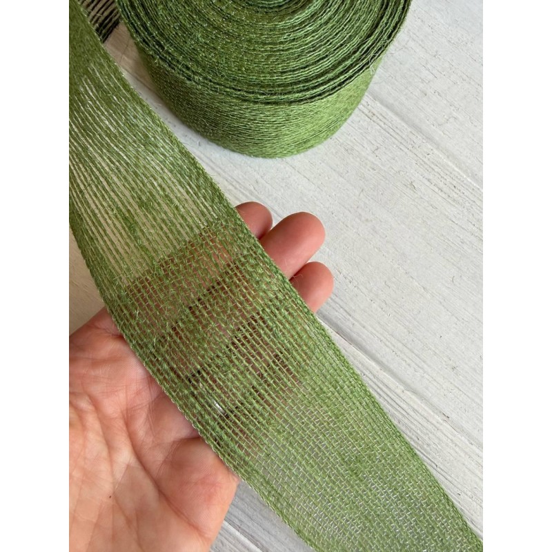 Стрічка мішковина  4 см оливковий 10 метрів