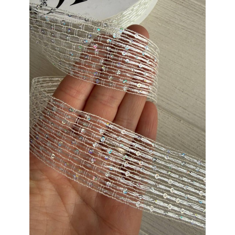 Стрічка  3,0 см " Паєтка " біла 15 ярдів