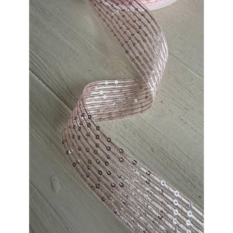 Стрічка  3,0 см " Паєтка " рожева 15 ярдів