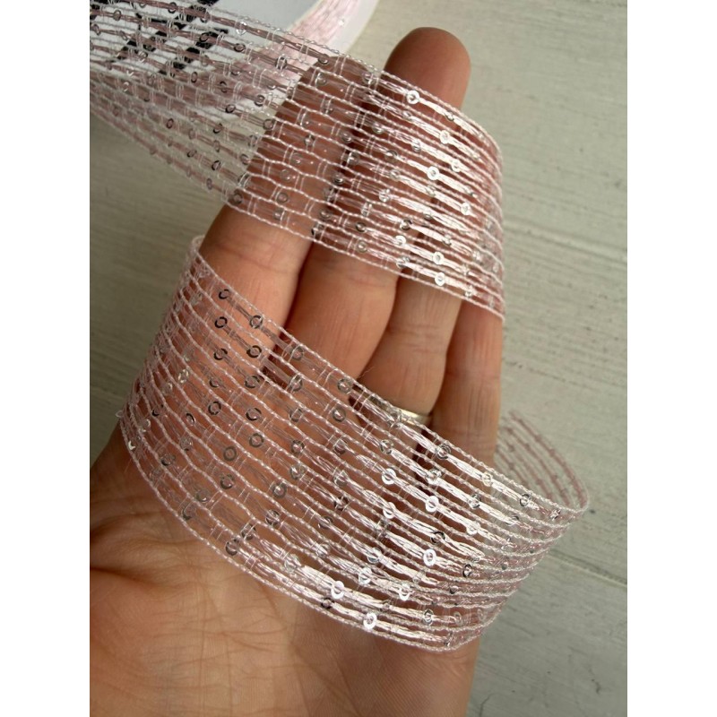 Стрічка  3,0 см " Паєтка " рожева 15 ярдів