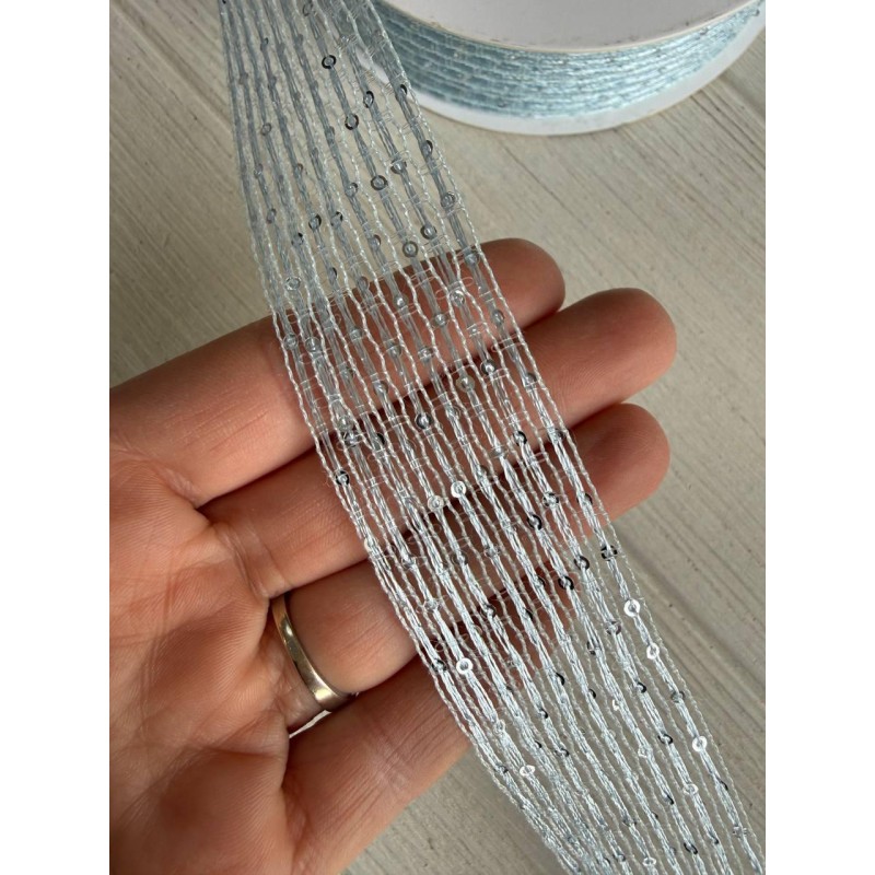 Стрічка  3,0 см " Паєтка " голубая 15 ярдів