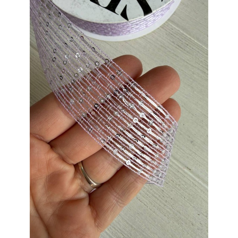 Стрічка  3,0 см " Паєтка " фіолетова 15 ярдів