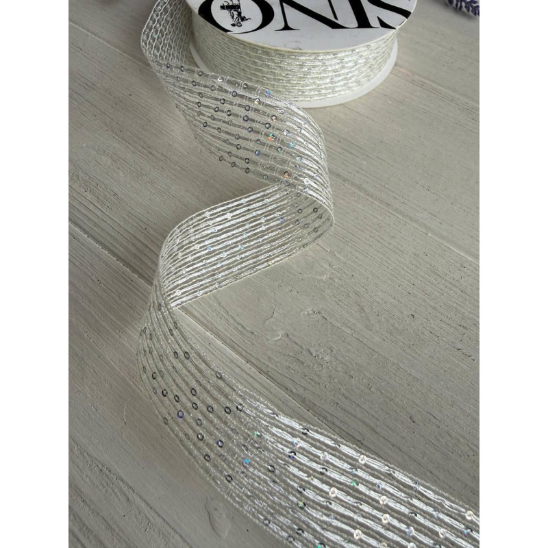 Стрічка  3,0 см " Паєтка " біла 15 ярдів