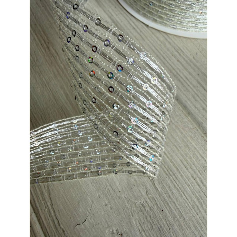 Стрічка  3,0 см " Паєтка " біла 15 ярдів