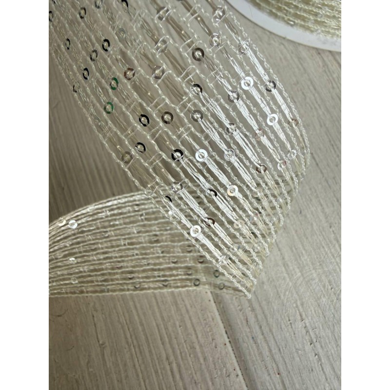 Стрічка  3,0 см " Паєтка "  айворі 15 ярдів