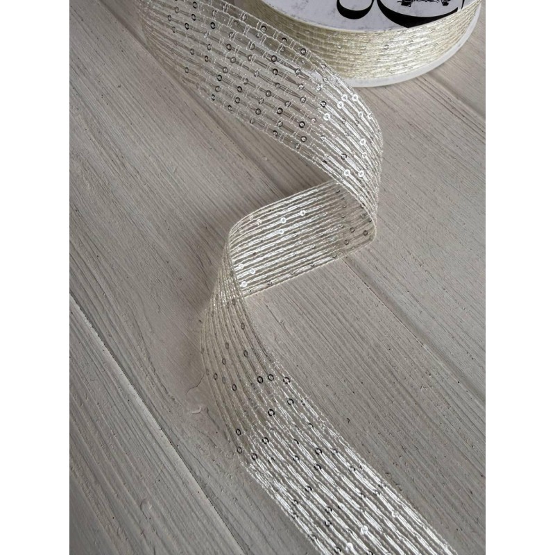 Стрічка  3,0 см " Паєтка "  айворі 15 ярдів