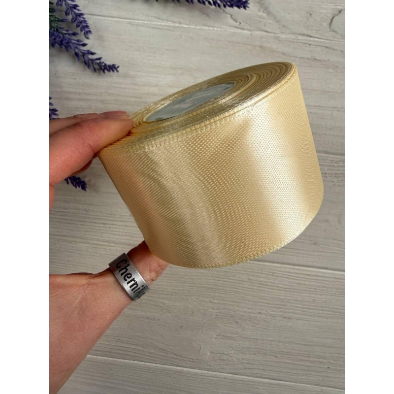 Стрічка атласна 5 см бежева #02  32,5 метра