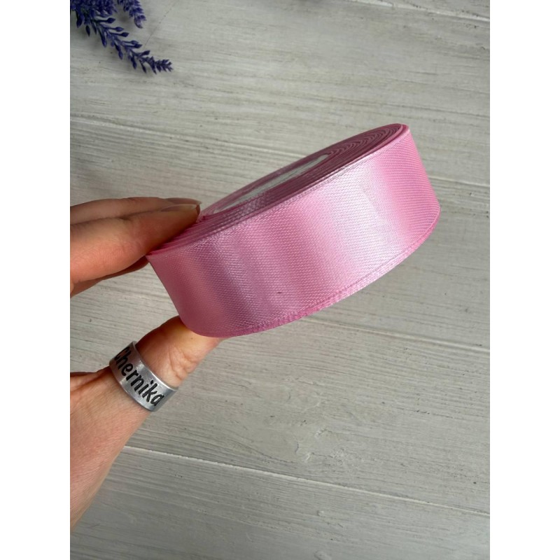 Стрічка атласна 2,5 см рожево лілова #197 рулон 32,5 метра