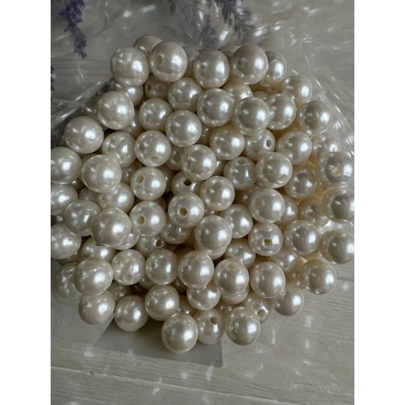 100 грам бусины круглые  "Жемчуг " молочный 12 мм
