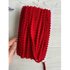 Тесьма  " Мелкие помпоны " темно красная 22,5 метра