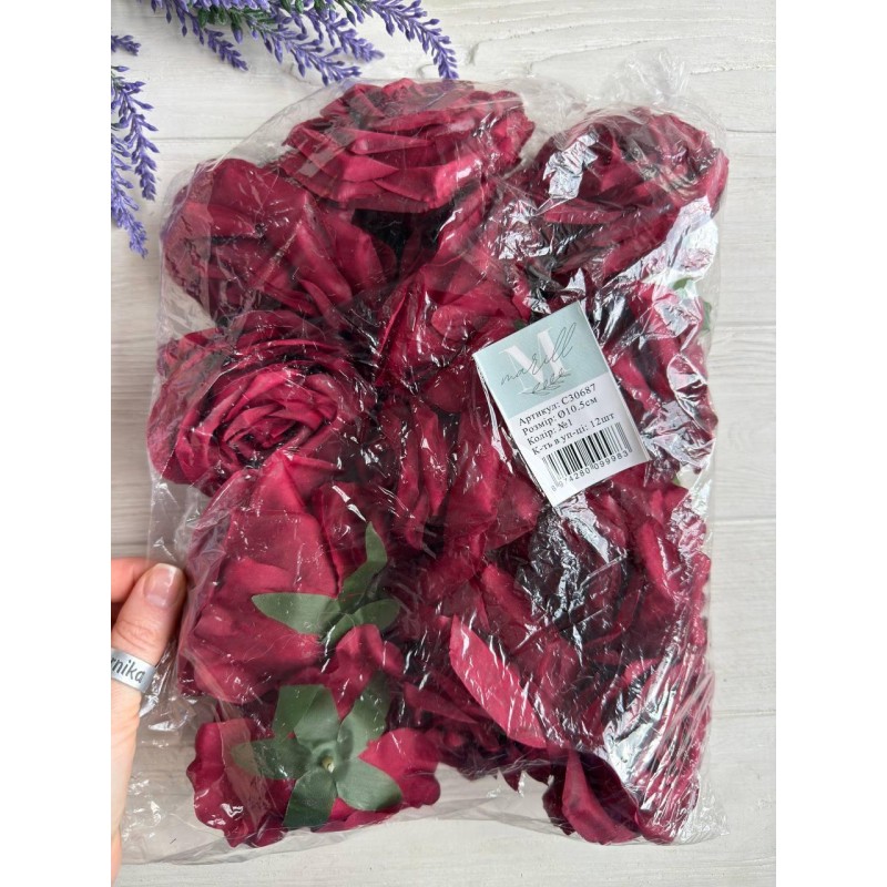 Роза головка " 30687 " бордо 12 шт