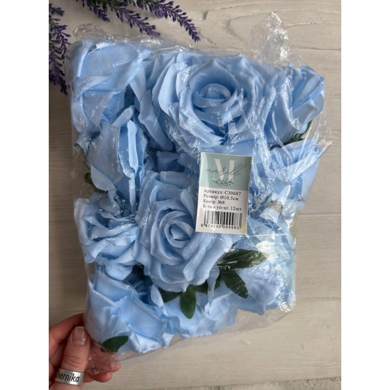 Роза головка " 30687 " голубая 12 шт