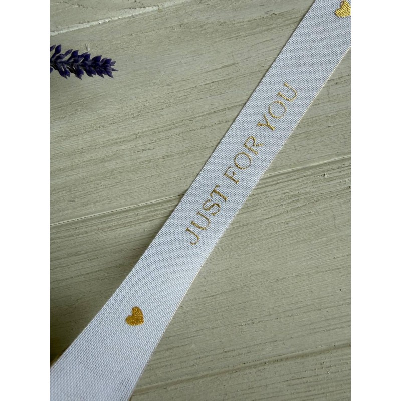 Стрічка мішковина " Just for you D30338 " біла  2.5 см  # 9 метрів