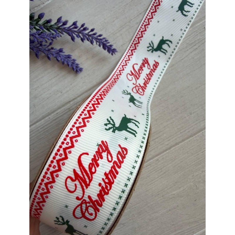 Репс  " Merry Christmas 30356 " с оленями  4 см 22,5 метра