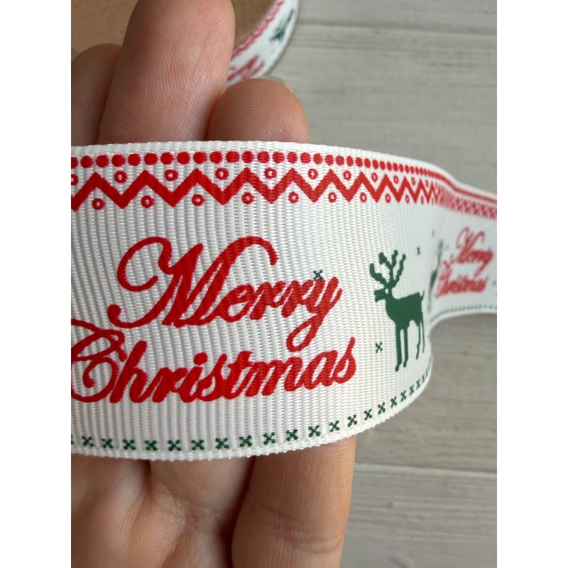 Репс  " Merry Christmas 30356 " с оленями  4 см 22,5 метра