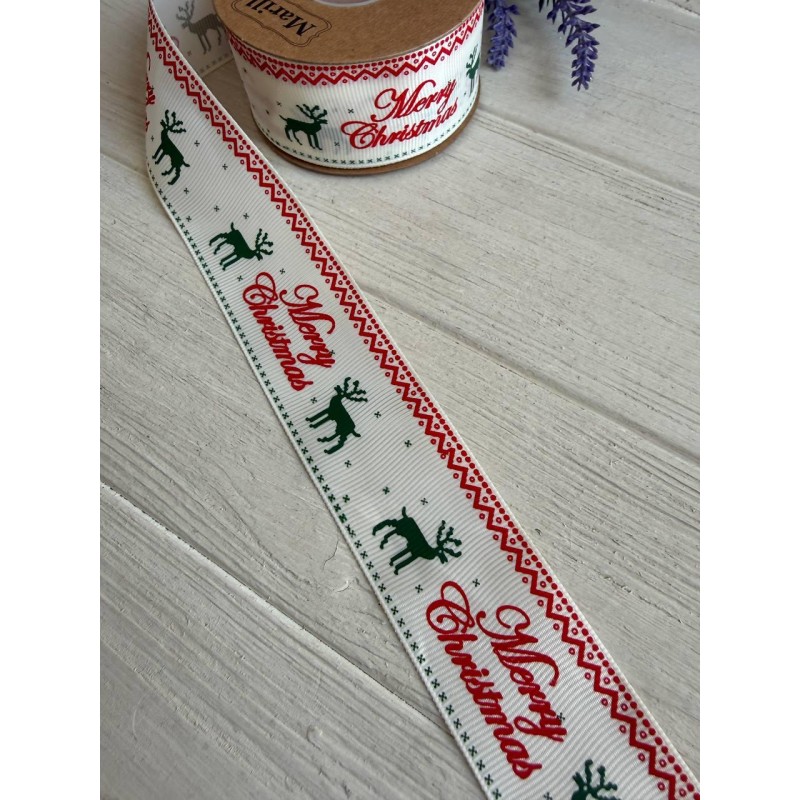 Репс  " Merry Christmas 30356 " с оленями  4 см 22,5 метра