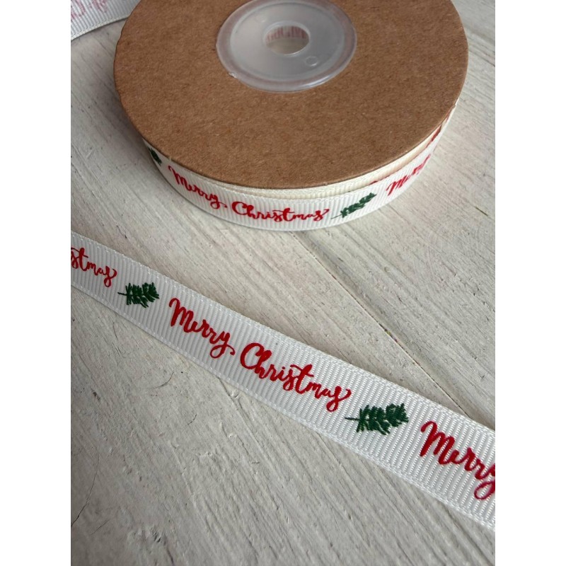 Репс  " Merry Christmas + веточка 30351 " 1,5 см  22,5 метра