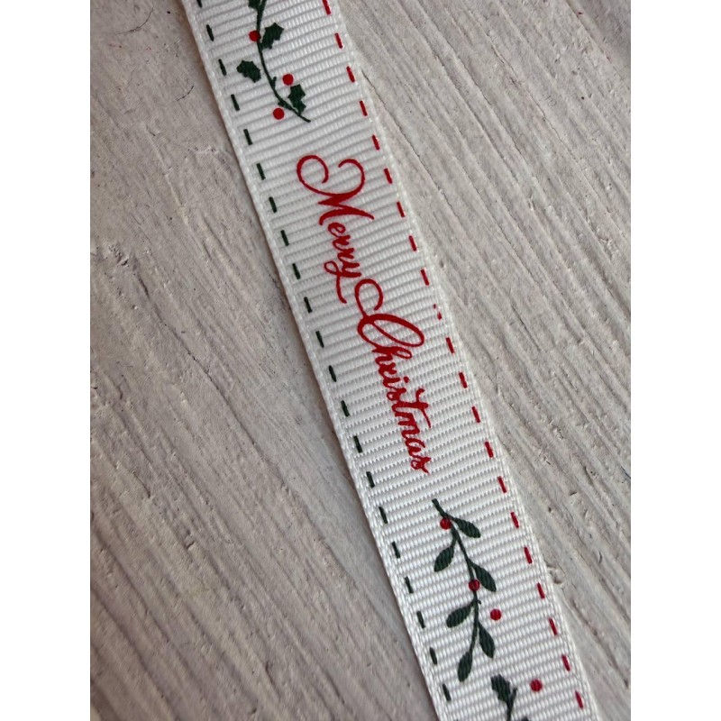 Репс  " Merry Christmas + веточка омелы 30349 " 1,5 см  22,5 метра