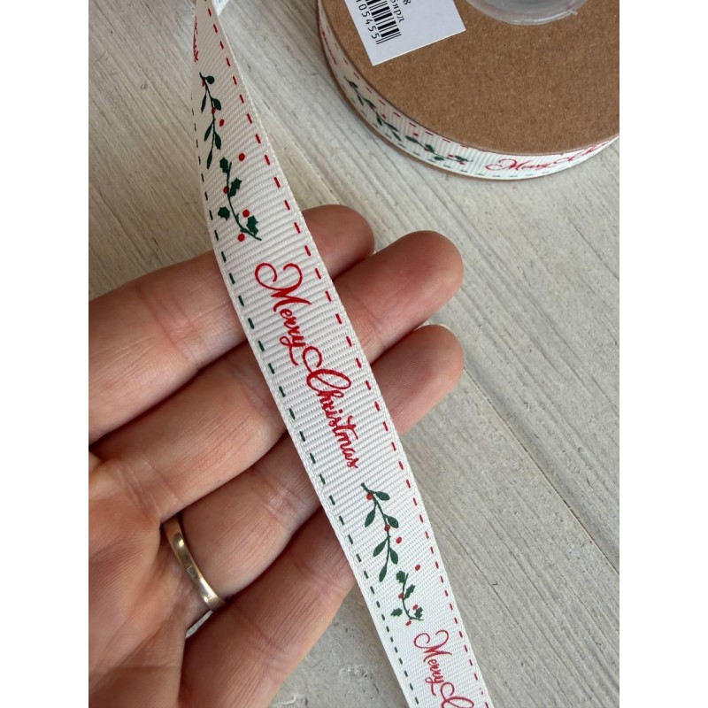 Репс  " Merry Christmas + веточка омелы 30349 " 1,5 см  22,5 метра