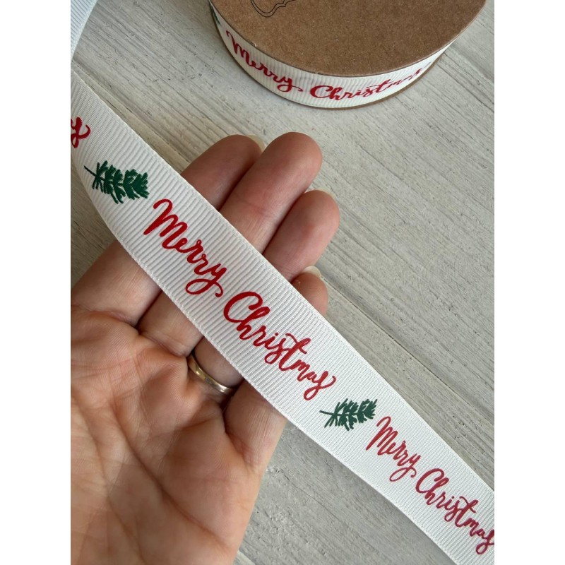 Репс  " Merry Christmas + веточка 30352 " 2,5 см  22,5 метра