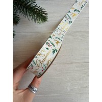 Репс  " Merry Christmas 30365 " 2,5 см  золотая надпись 18 метров