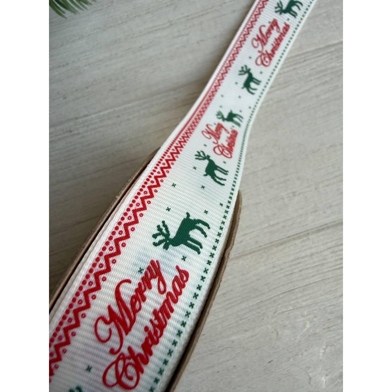 Репс  " Merry Christmas + олени 30355 " 2,5 см  22,5 метра