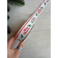Репс  " Merry Christmas + олени 30355 " 2,5 см  22,5 метра