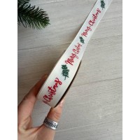 Репс  " Merry Christmas + веточка 30352 " 2,5 см  22,5 метра
