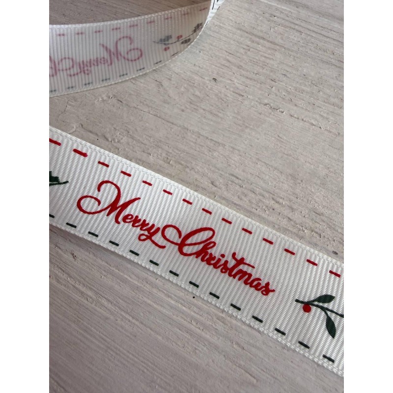 Репс  " Merry Christmas + омела 30350 " 2,5 см  22,5 метра