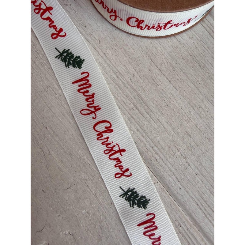 Репс  " Merry Christmas + веточка 30352 " 2,5 см  22,5 метра