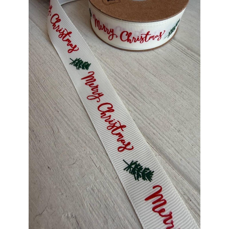 Репс  " Merry Christmas + веточка 30352 " 2,5 см  22,5 метра