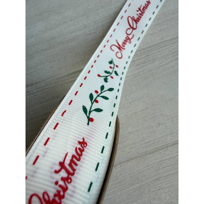 Репс  " Merry Christmas + омела 30350 " 2,5 см  22,5 метра