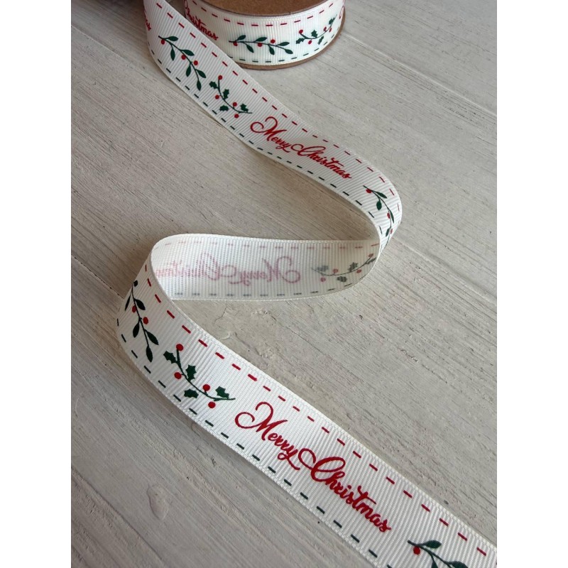 Репс  " Merry Christmas + омела 30350 " 2,5 см  22,5 метра