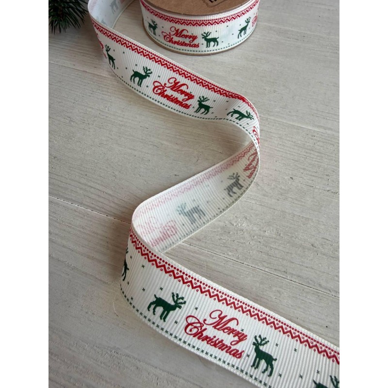 Репс  " Merry Christmas + олени 30355 " 2,5 см  22,5 метра