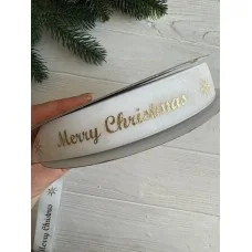 Стрічка оксамитова "  Merry Christmas 2,5 см"  БІЛА  рулон 45 метрів