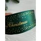 Атлас " Merry Christmas  со звездами  "  2,5 см  темно зеленый       рулон 22.5 метра