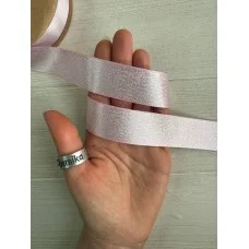 Стрічка атласна з люрексом 2.5 см " Сяйво " світло рожева  18 метрів