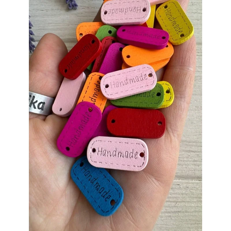 Бірки дерев'яні прямокутні " Handmade " кольорові  20 шт
