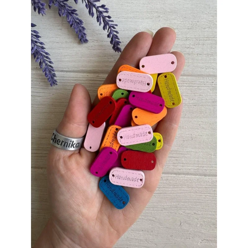 Бірки дерев'яні прямокутні " Handmade " кольорові  20 шт